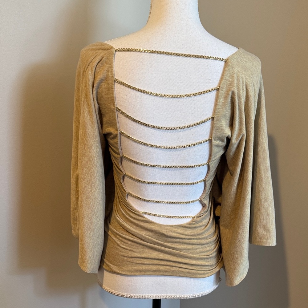 Sexy back Sky Scoop Neck Bell Sleeve Top, S